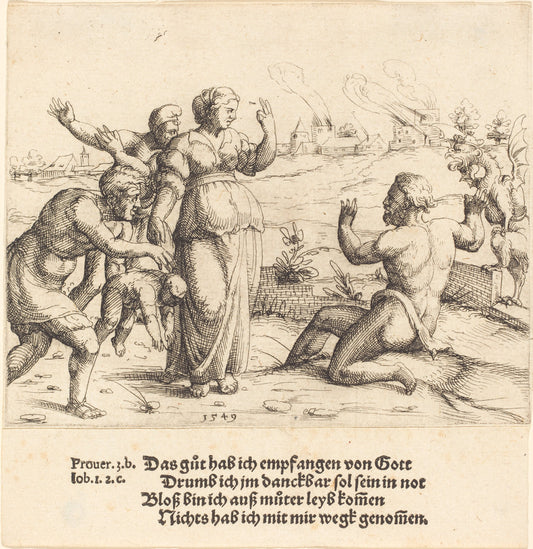 Job Learns of His Misfortunes by Augustin Hirschvogel (German, 1503 - 1553), 16X12"(A3)Poster Print