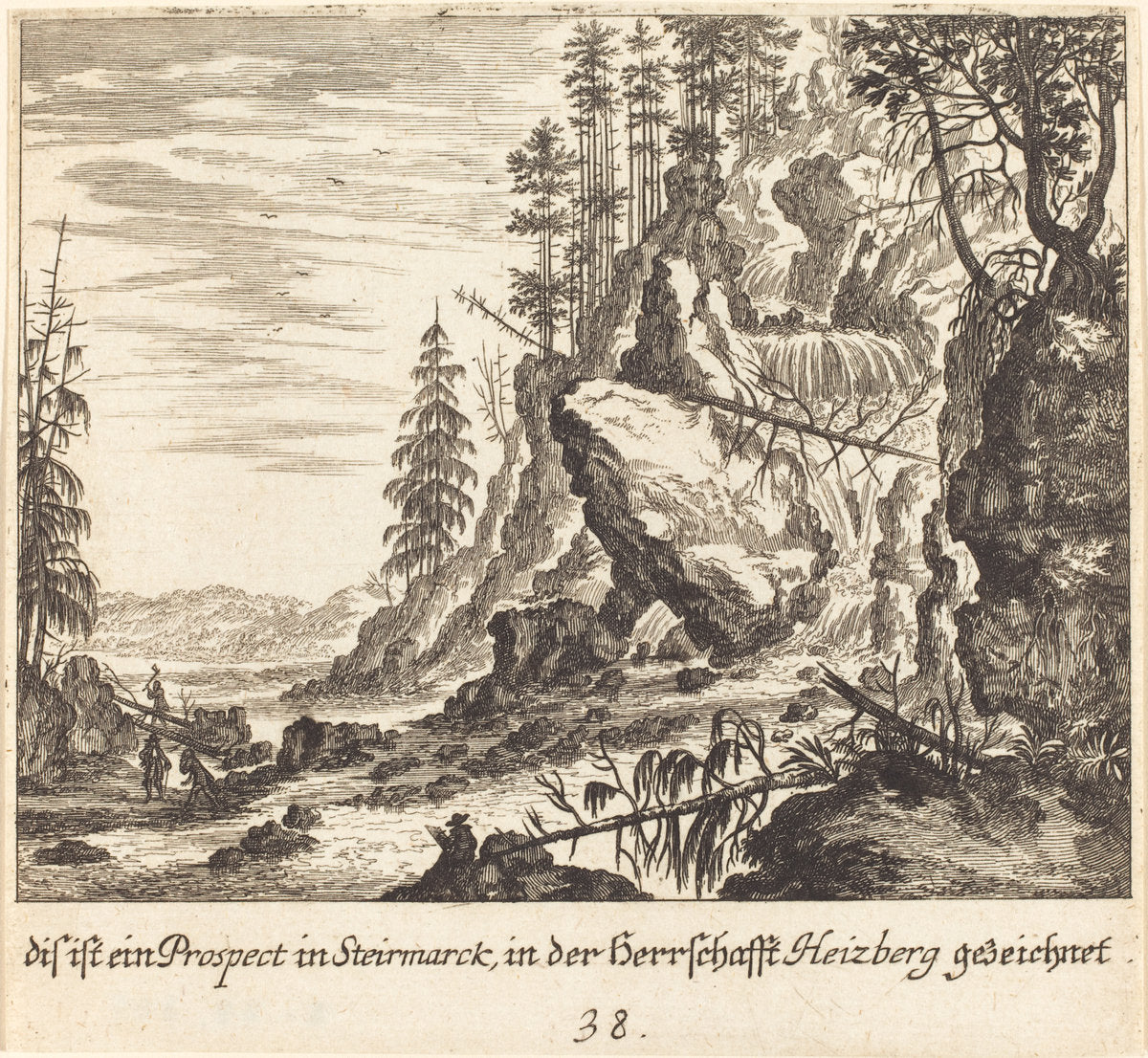 View in Stairmarck by Melchior Küsel after Johann Wilhelm Baur (German, 1626 - 1683), 16X12"(A3)Poster Print