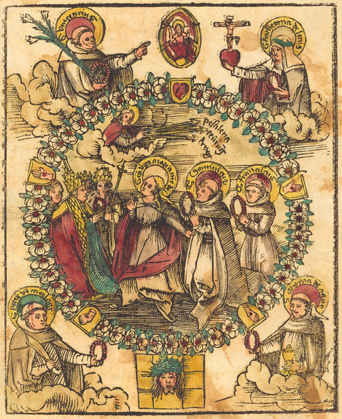 c. 1500 by German 15th Century (Madonna in a Rosary with Saints), 16X12"(A3)Poster Print