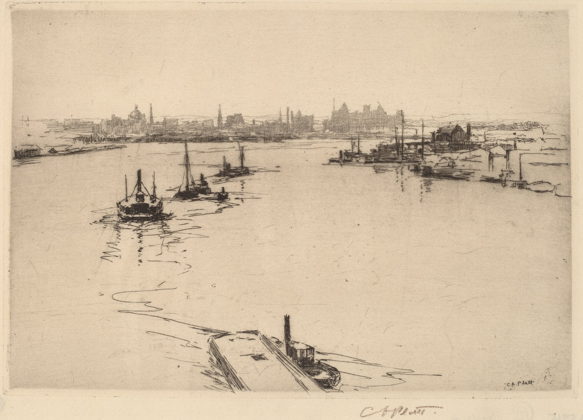 Williamsburg from the Bridge (Sketch) by Charles A. Platt (American, 1861 - 1933), 16X12"(A3)Poster Print