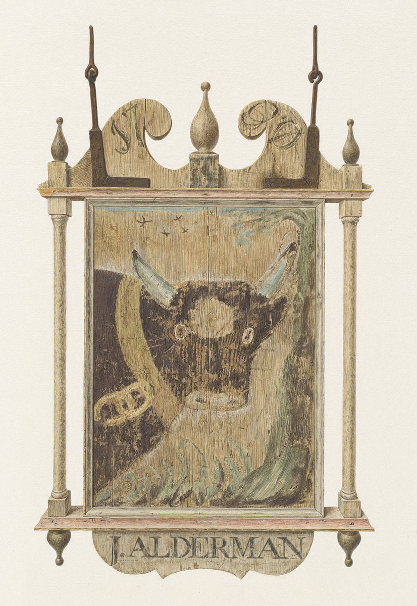 J. Alderman's Tavern Sign by John Matulis (American, 1910 - 2000), 16X12"(A3)Poster Print