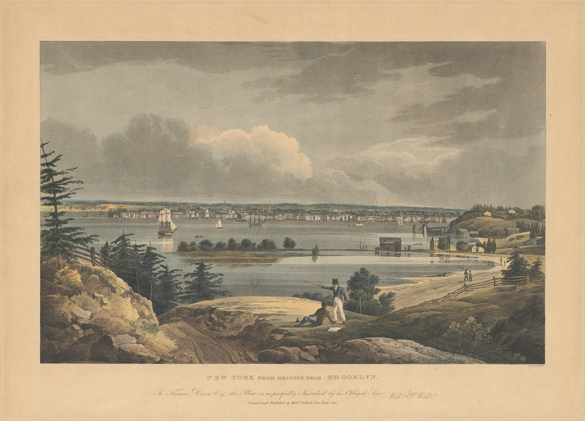 New York from Heights near Brooklyn by John Hill, after William Guy Wall (American, born England, 1770 - 1850), 16X12"(A3)Poster Print