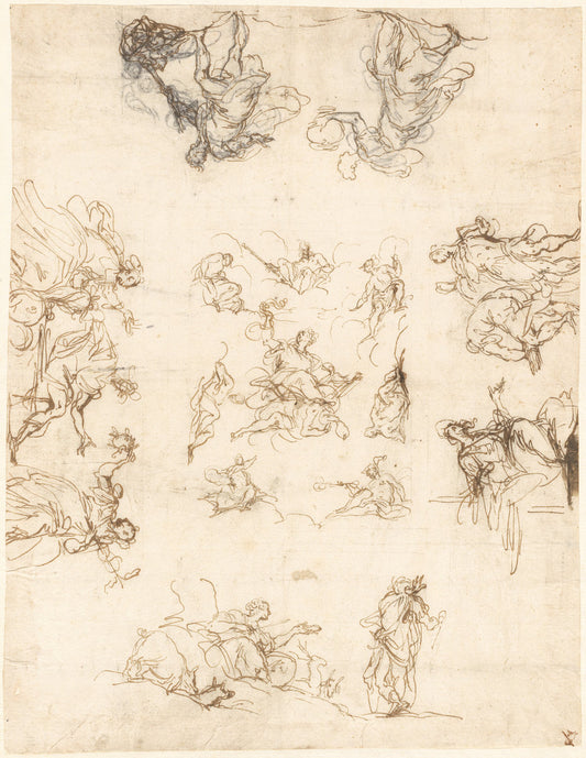 A Compartmented Ceiling with Allegories and Myths by Alessandro Maganza (Venetian, 1556 - 1640), 16X12"(A3)Poster Print