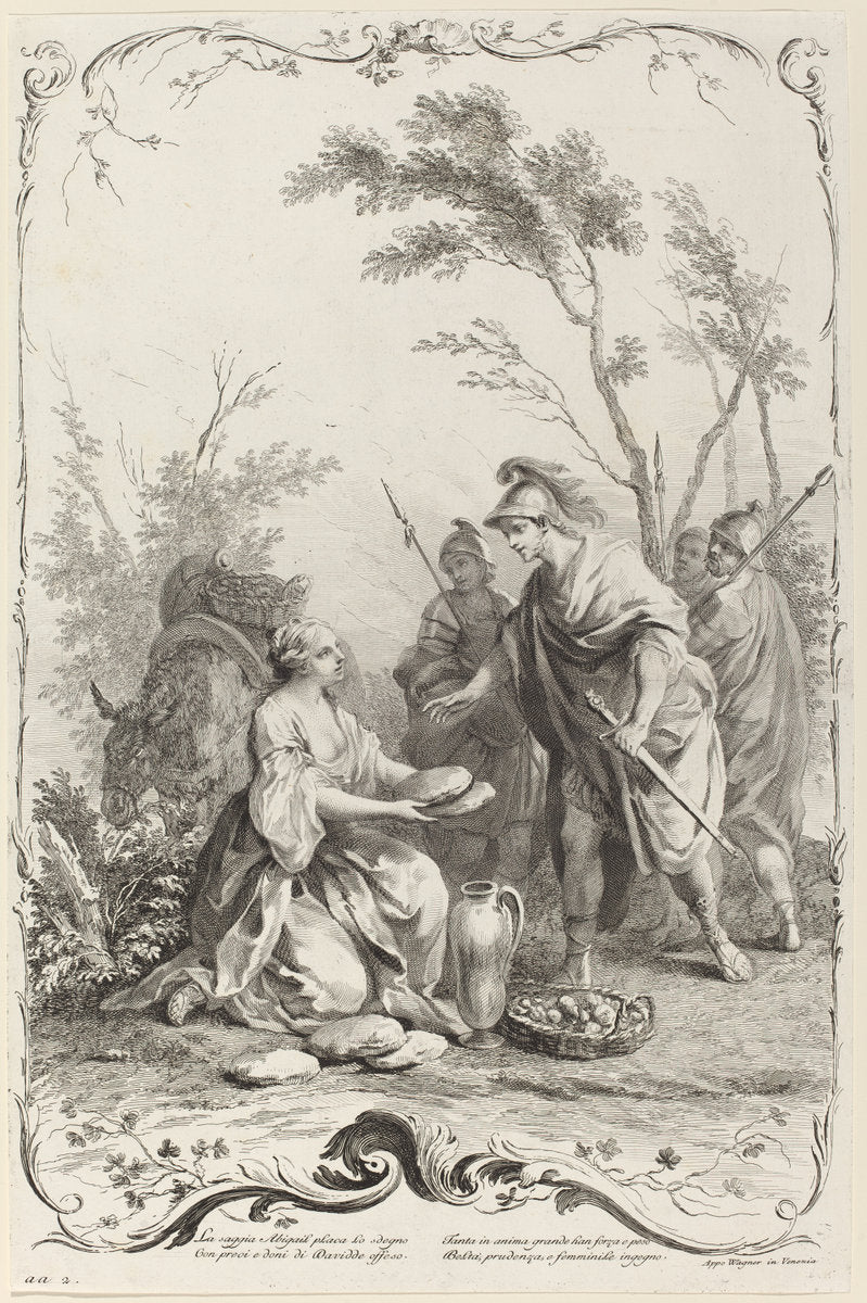 David and Abigail by Joseph Wagner (publisher) after Jacopo Amigoni (German, 1706 - 1780), 16X12"(A3)Poster Print