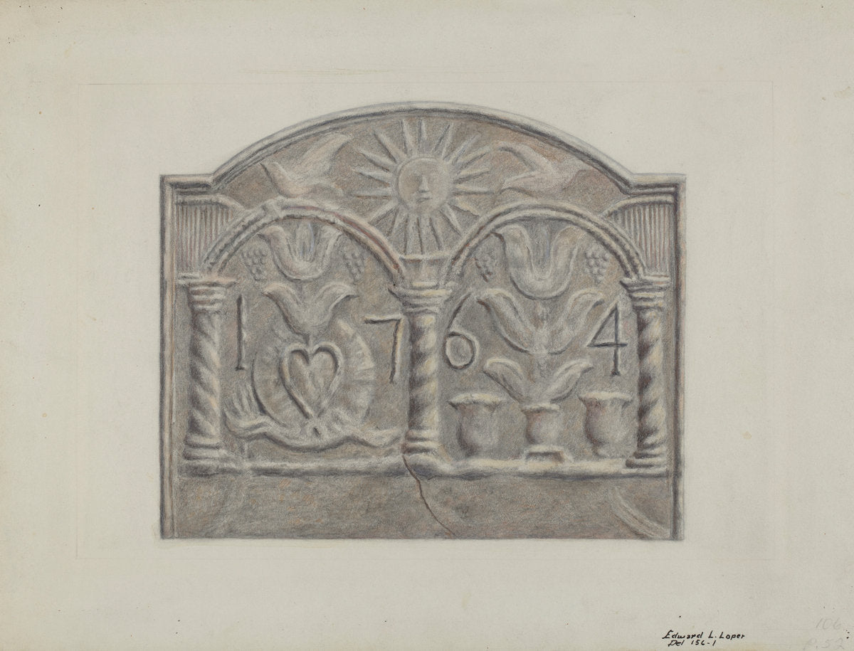 Pa. German Stove Plate by Edward L. Loper (American, born 1916), 16X12"(A3)Poster Print