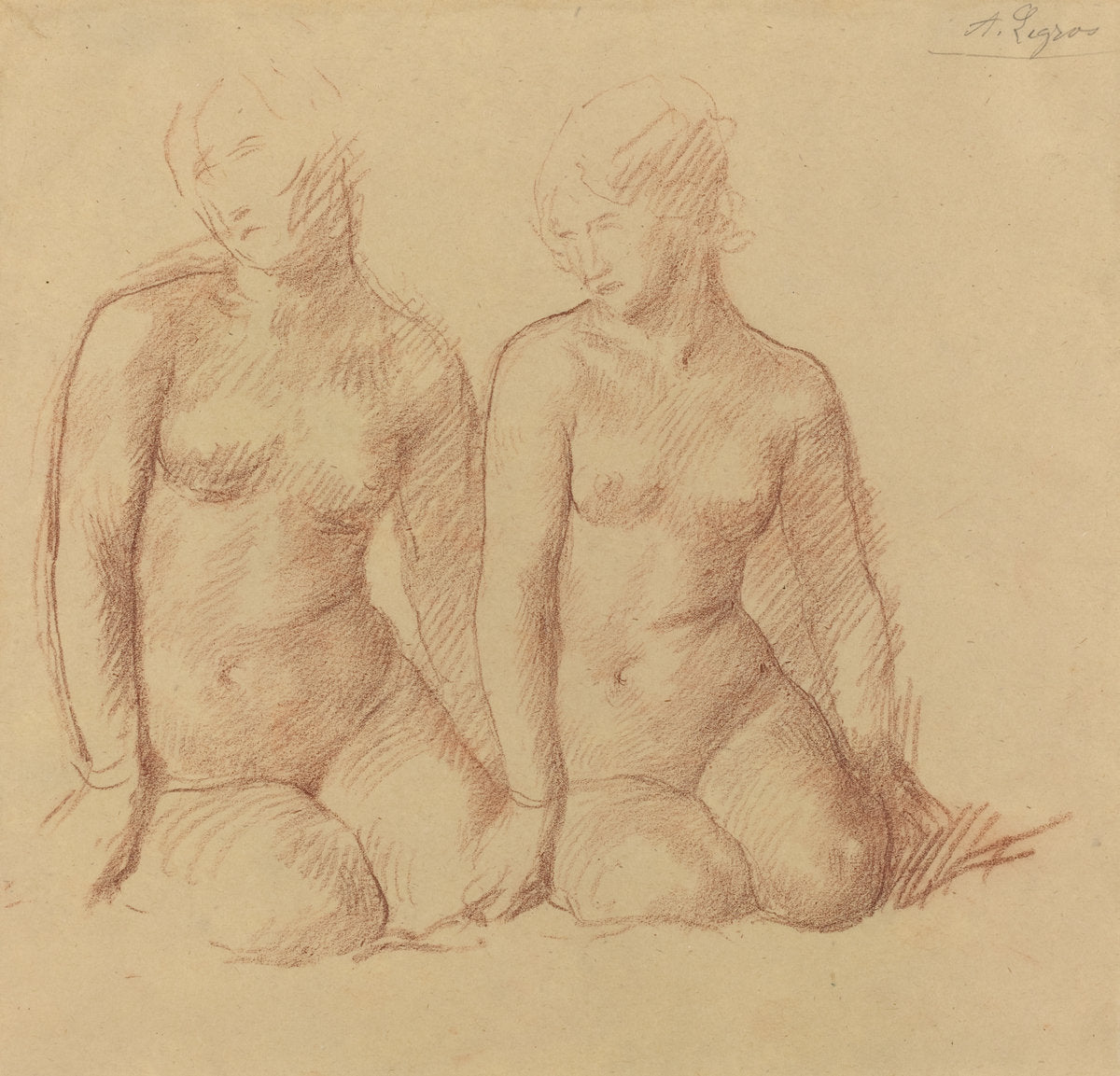 Study of Two Figures Seated Side by Side by Alphonse Legros (French, 1837 - 1911), 16X12"(A3)Poster Print