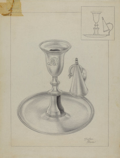 Silver Candlestick Holder by Clayton Braun (American, active c. 1935), 16X12"(A3)Poster Print