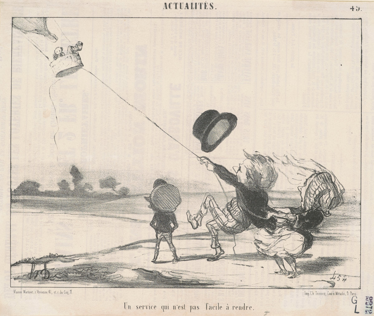 Un service ... pas facile a rendre by Honoré Daumier (French, 1808 - 1879), 16X12"(A3)Poster Print