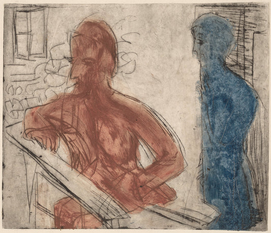 Peasant and Girl by Ernst Ludwig Kirchner (German, 1880 - 1938), 16X12"(A3)Poster Print