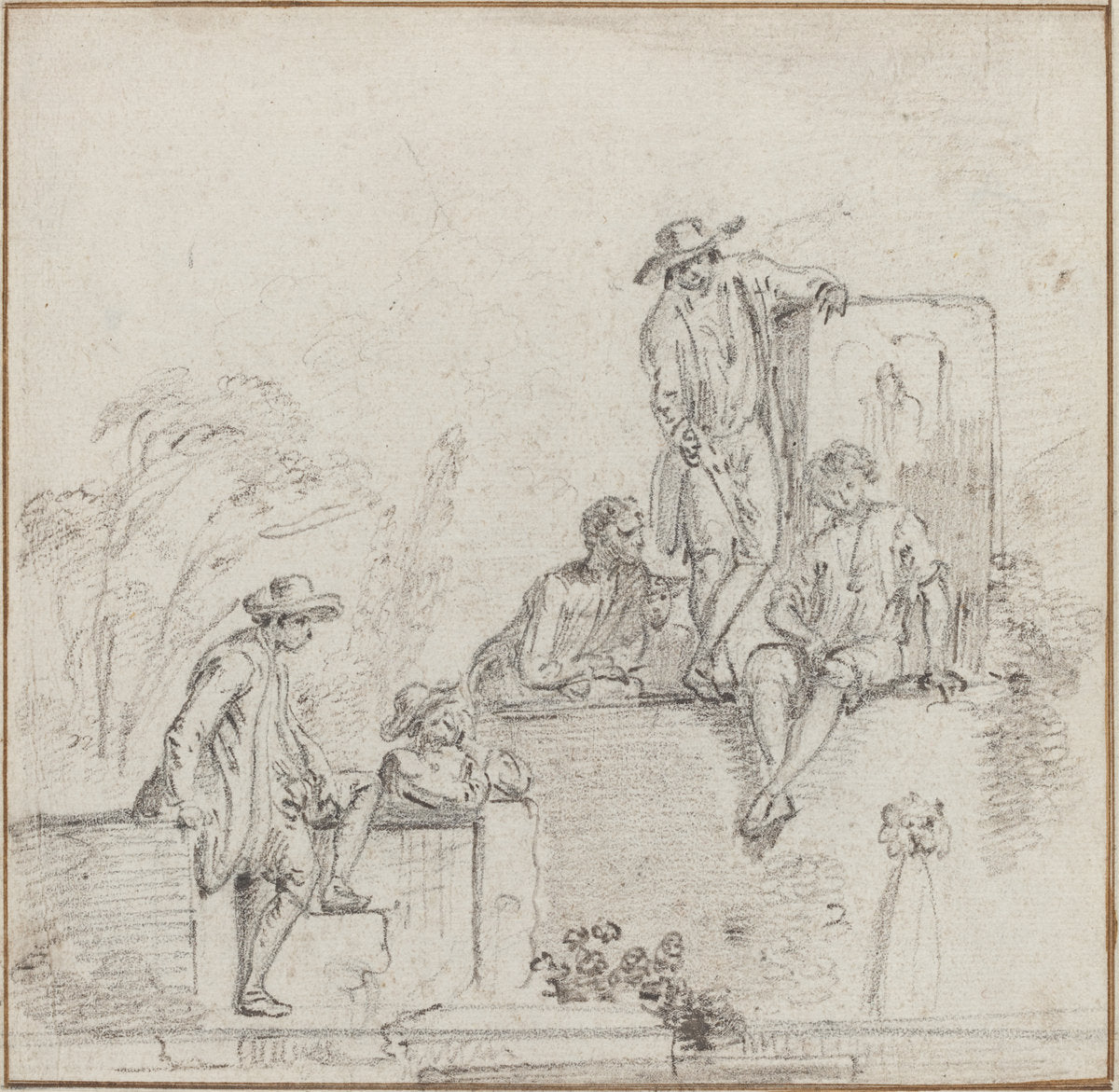 Figures Seated Around a Fountain by Jean-Baptiste Lallemand (French, 1716 - c. 1803), 16X12"(A3)Poster Print