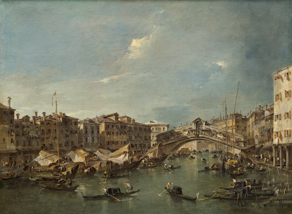 Grand Canal with the Rialto Bridge, Venice by Francesco Guardi (Venetian, 1712 - 1793), 16X12"(A3)Poster Print