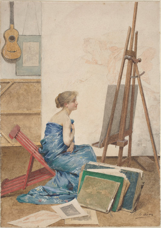 A Painter's Studio with a Model Wrapped in Japanese Silk by Louis Emile Adan (French, 1839 - 1937), 16X12"(A3)Poster Print