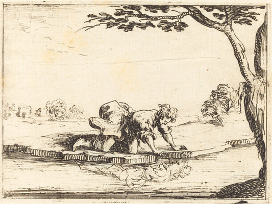 Narcissus Looking in the Water by Jacques Callot (French, 1592 - 1635), 16X12"(A3)Poster Print