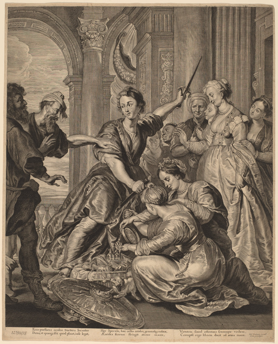 Achilles at the Court of Lycomedes by Cornelis Visscher after Sir Peter Paul Rubens (Dutch, 1629 - 1662), 16X12"(A3)Poster Print