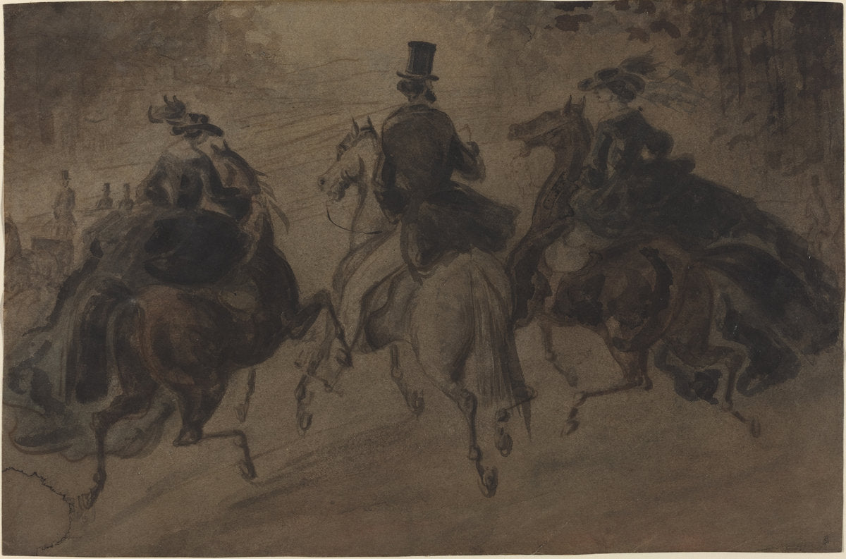 Cavalier and Two Ladies on Horseback by Constantin Guys (French, 1805 - 1892), 16X12"(A3)Poster Print