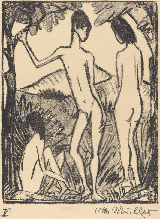 Standing Boy and Two Girls (Stehender Knabe und zwei Madchen) by Otto Müller (German, 1874 - 1930), 16X12"(A3)Poster Print
