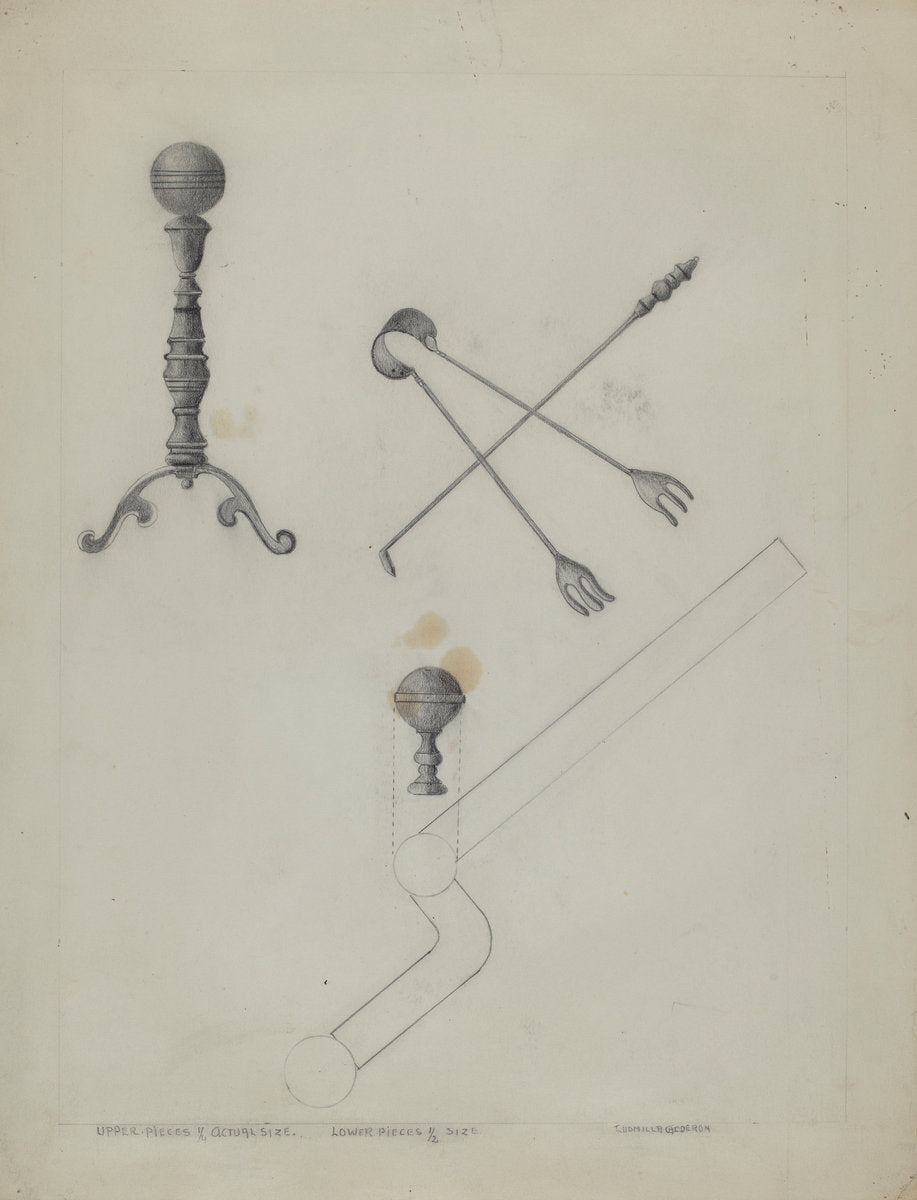 Andiron and Fireplace Set by Ludmilla Calderon (American, active c. 1935), 16X12"(A3)Poster Print