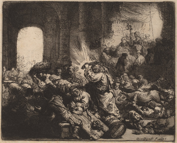 Christ Driving the Money Changers from the Temple by Rembrandt van Rijn (Dutch, 1606 - 1669), 16X12"(A3)Poster Print