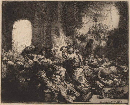 Christ Driving the Money Changers from the Temple by Rembrandt van Rijn (Dutch, 1606 - 1669), 16X12"(A3)Poster Print