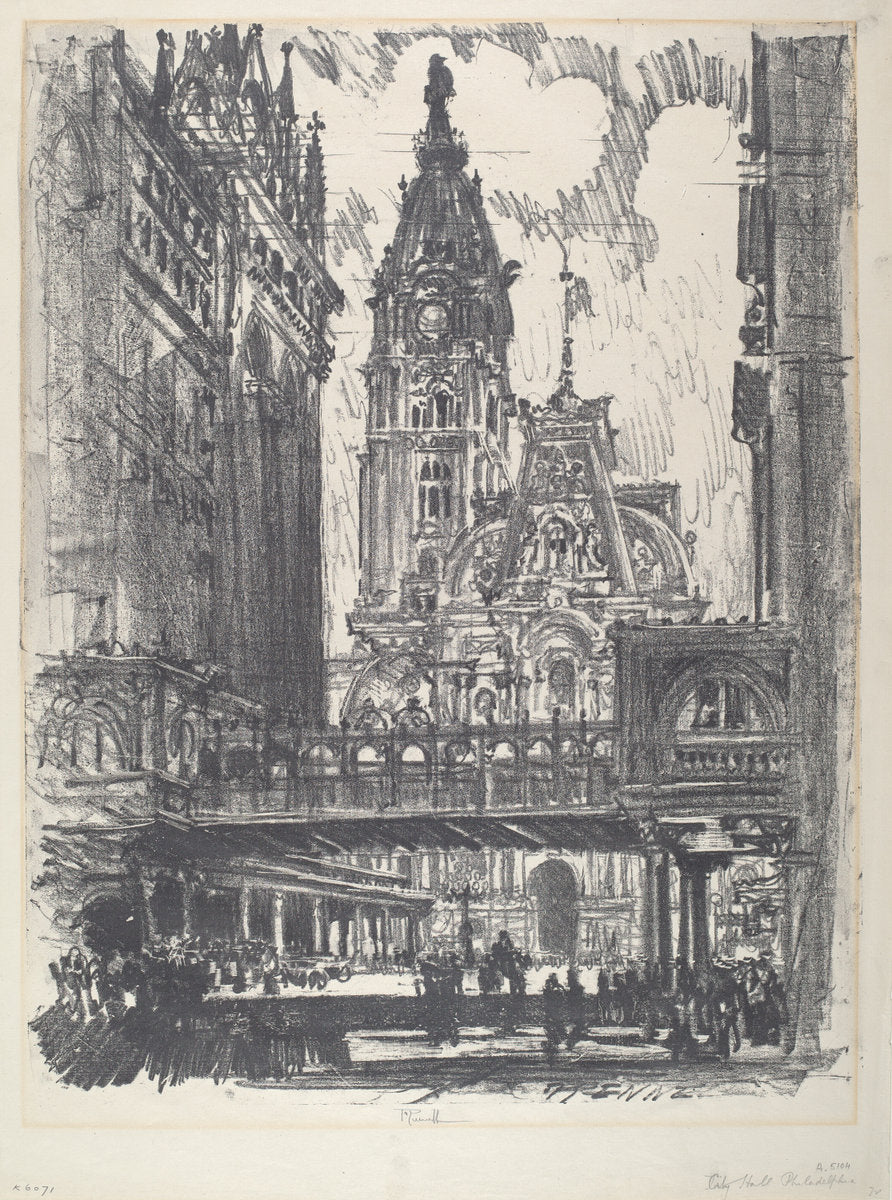 The City Hall and Bridge across Market Street by Joseph Pennell (American, 1857 - 1926), 16X12"(A3)Poster Print