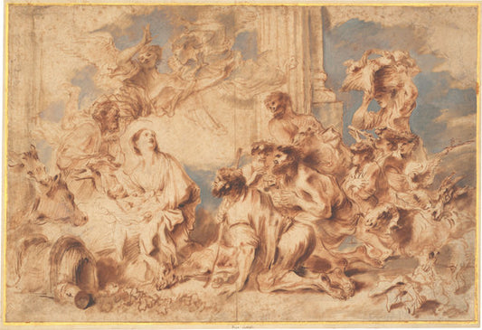 The Adoration of the Shepherds by Giovanni Benedetto Castiglione (Italian, 1609  - 1664), 16X12"(A3)Poster Print