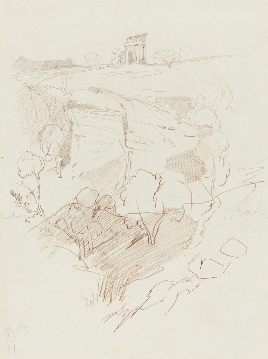 Ruined Temple on a Hill by Edward Lear (British, 1812 - 1888), 16X12"(A3)Poster Print