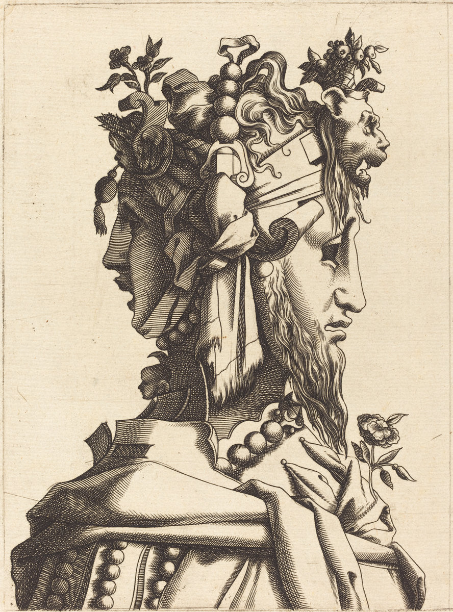 1560/1600 by French 16th Century after René Boyvin or Pierre Milan (Bust of a Woman in an Extravagant Costume), 16X12"(A3)Poster Print