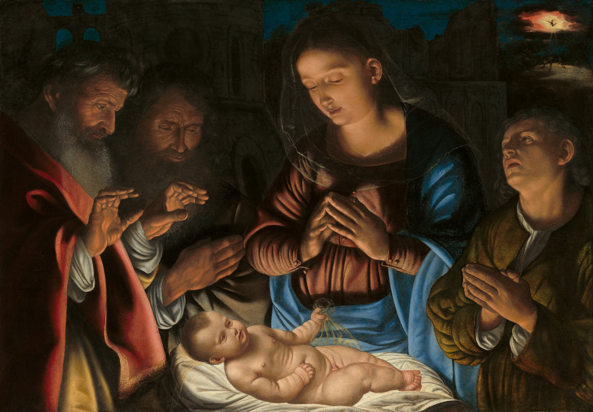 The Adoration of the Shepherds by Giovanni Girolamo Savoldo (Brescian, c. 1480 - 1548 or after), 16X12"(A3)Poster Print