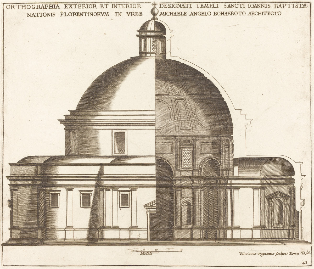 Section of the Church of Saint John the Baptist by Valerien Regnard (French, 17th Century), 16X12"(A3)Poster Print