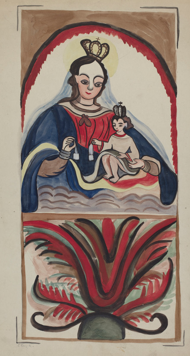 Retablo - Virgin & Child by E. Boyd (American, active c. 1935), 16X12"(A3)Poster Print
