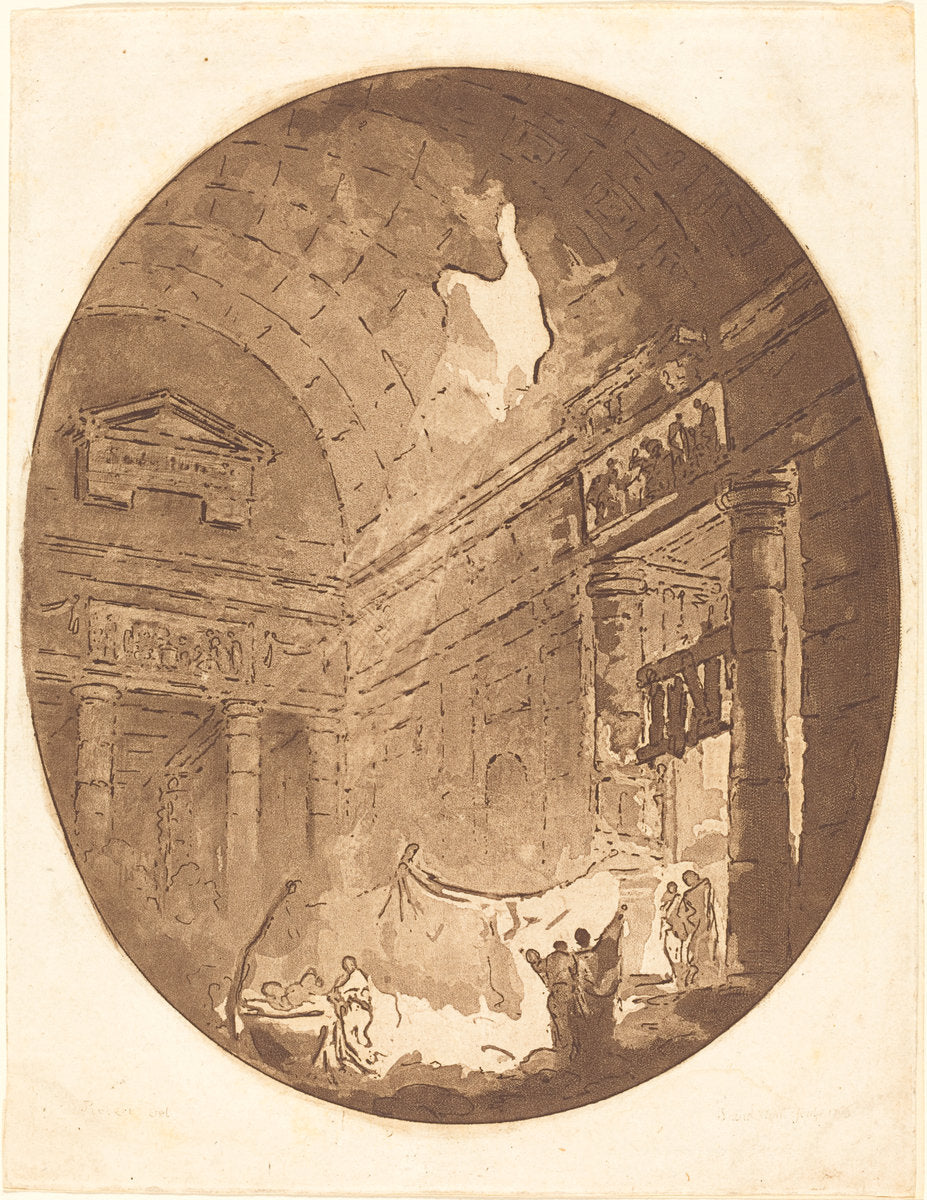 Interior of a Roman Villa by Jean-Claude-Richard, Abbé de Saint-Non after Hubert Robert (French, 1727 - 1791), 16X12"(A3)Poster Print