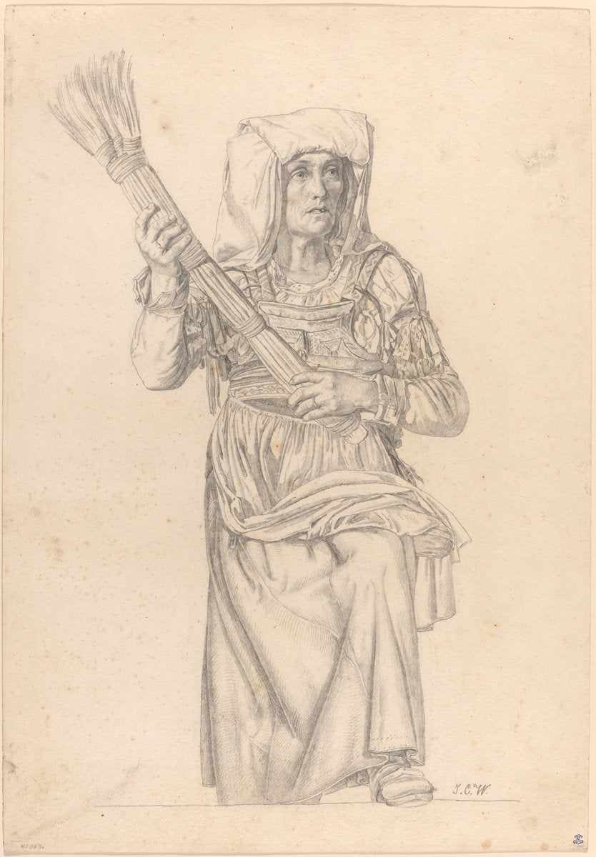 Italian Peasant Woman with a Broom by Johann Caspar Weidenmann (Swiss, 1805 - 1850), 16X12"(A3)Poster Print