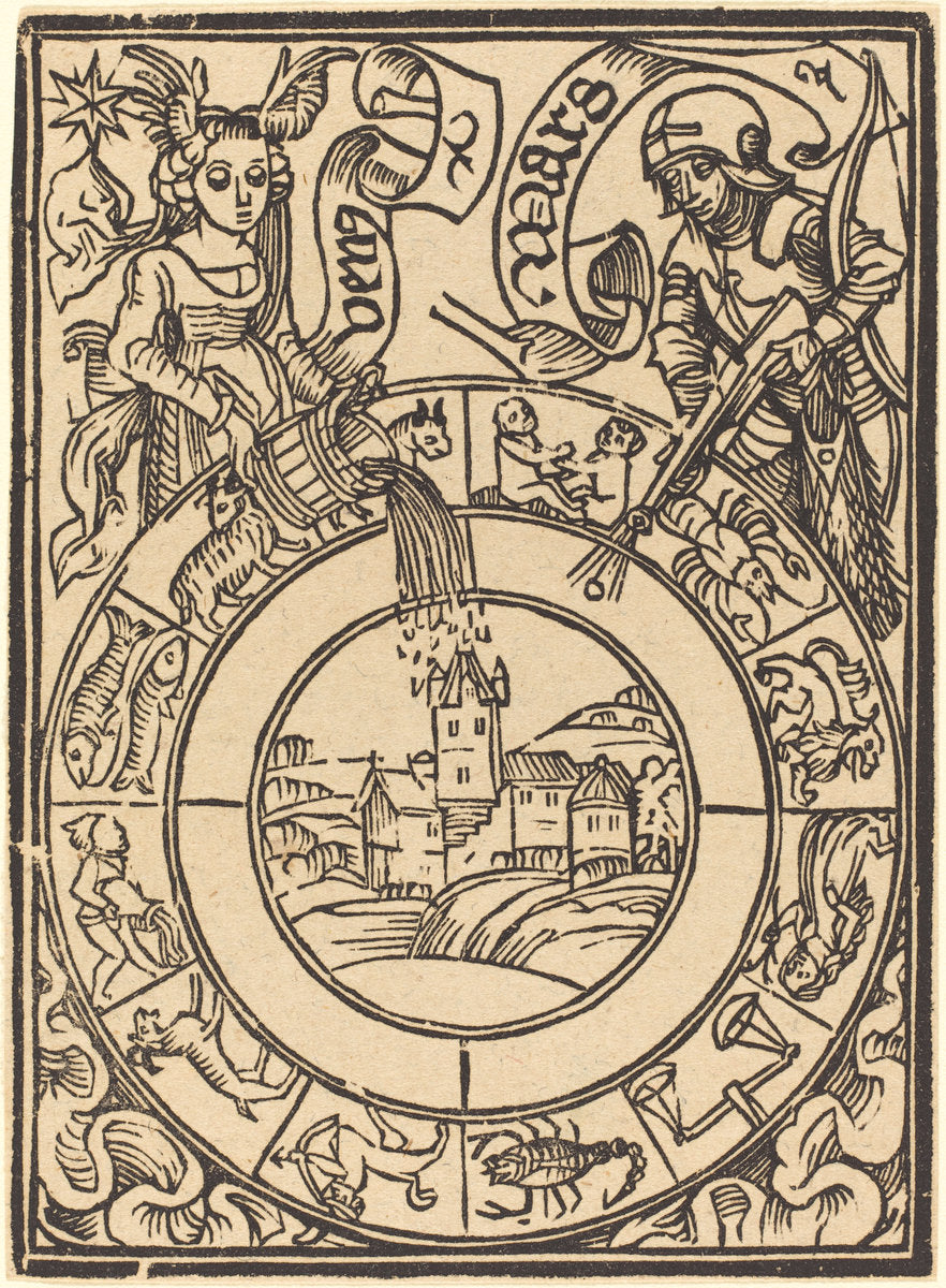 woodcut [restrike] by German 15th Century (Mars and Venus), 16X12"(A3)Poster Print