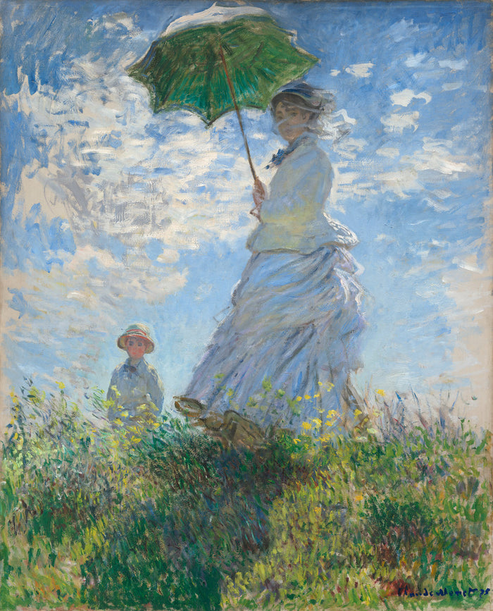 Woman with a Parasol - Madame Monet and Her Son by Claude Monet (French, 1840 - 1926), 16X12