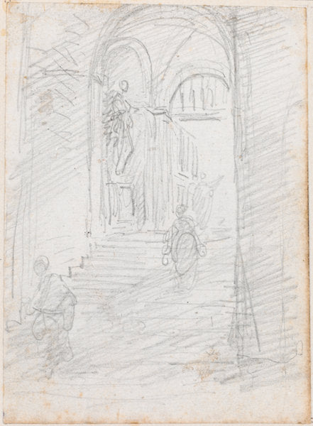 Figures on a Monumental Interior Stairway [recto] by Hubert Robert (French, 1733 - 1808), 16X12"(A3)Poster Print