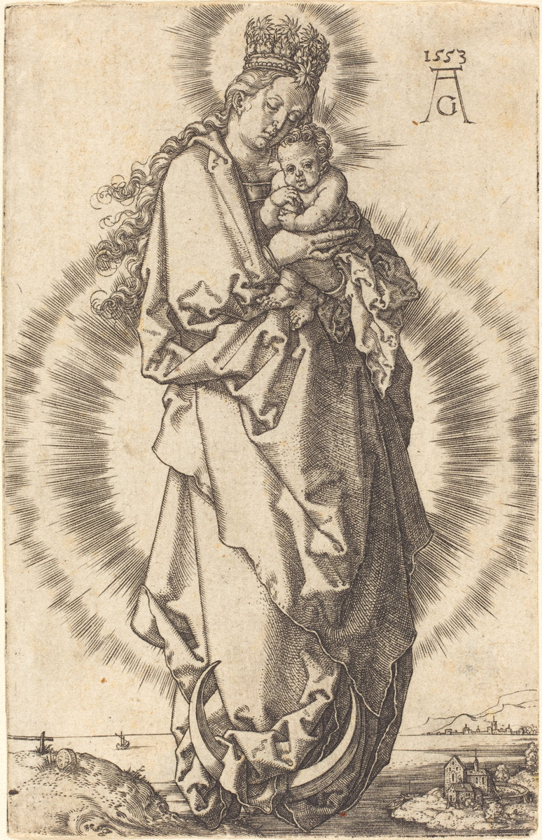 The Virgin with the Child on the Crescent by Heinrich Aldegrever (German, 1502 - 1555/1561), 16X12"(A3)Poster Print
