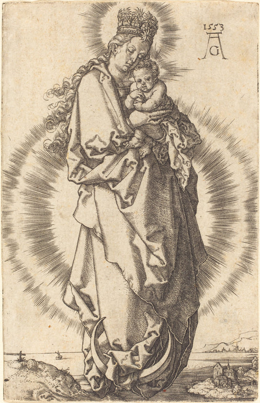 The Virgin with the Child on the Crescent by Heinrich Aldegrever (German, 1502 - 1555/1561), 16X12"(A3)Poster Print
