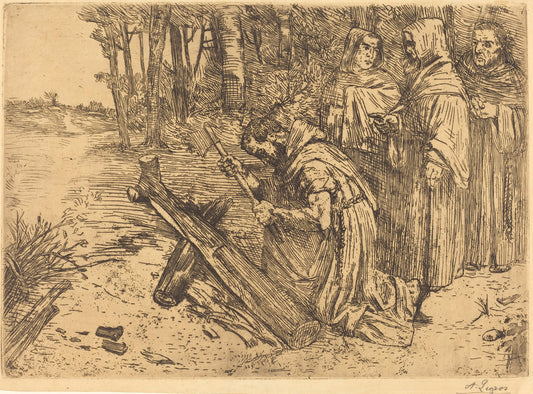 Monks Chopping Wood (Les moines bucherons) by Alphonse Legros (French, 1837 - 1911), 16X12"(A3)Poster Print