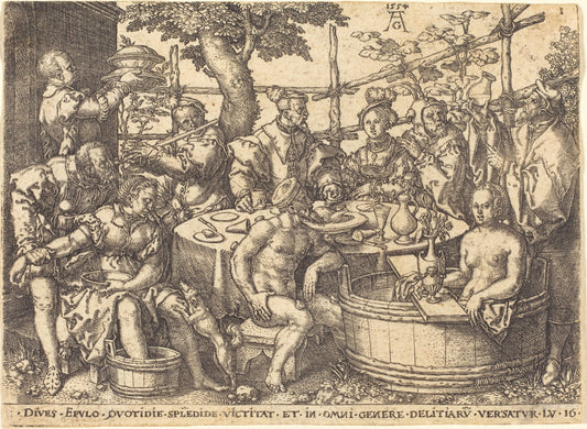 The Rich Man at the Table by Heinrich Aldegrever (German, 1502 - 1555/1561), 16X12"(A3)Poster Print