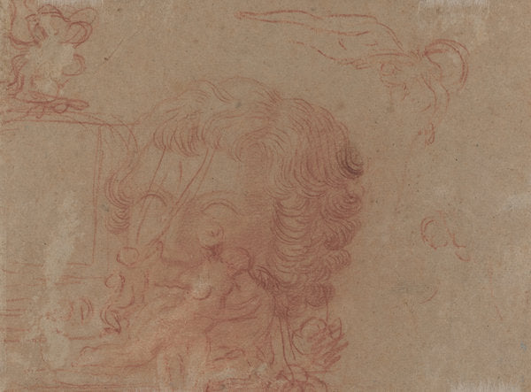 Figure Sketches and a Copy After a Sculpted Head [verso] by Antoine Watteau (French, 1684 - 1721), 16X12"(A3)Poster Print