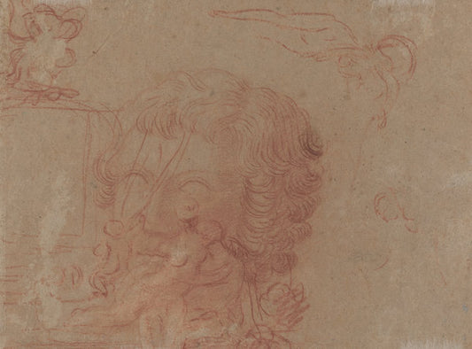 Figure Sketches and a Copy After a Sculpted Head [verso] by Antoine Watteau (French, 1684 - 1721), 16X12"(A3)Poster Print