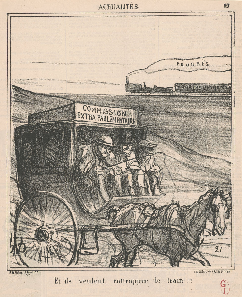 Et ils veulent rattraper le train!!! by Honoré Daumier (French, 1808 - 1879), 16X12"(A3)Poster Print