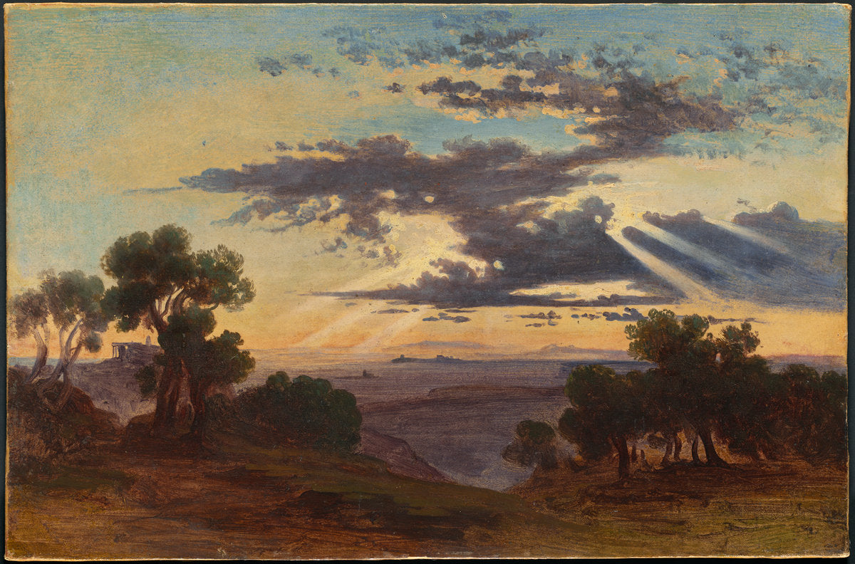Sun Breaking through Clouds above the Roman Campagna by Johann Jakob Frey (Swiss, 1813 - 1865), 16X12"(A3)Poster Print