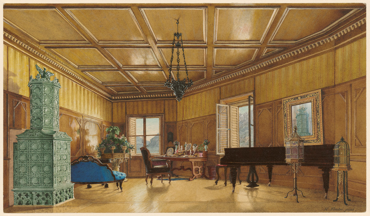 The Music Room of Archduchess Margarete, Princess of Saxony, in Schloss Ambras by Heinrich von Förster (German, 1832 - 1889), 16X12"(A3)Poster Print