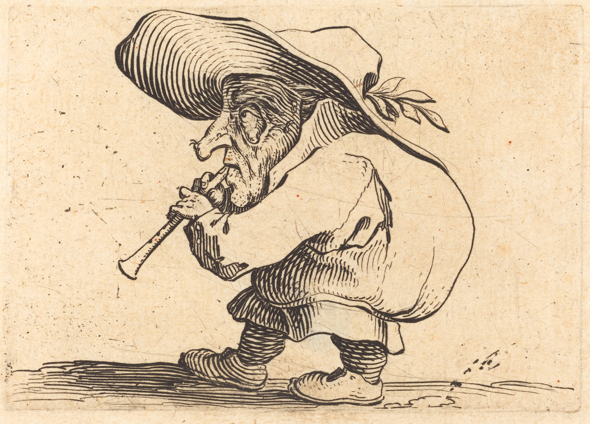 The Flageolet Player by Jacques Callot (French, 1592 - 1635), 16X12"(A3)Poster Print