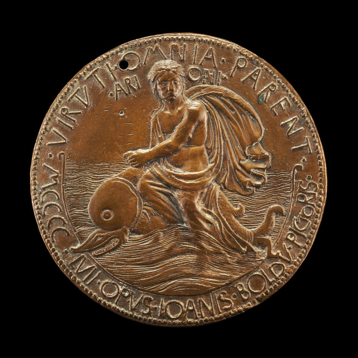 Arion Riding on a Dolphin [reverse] by Giovanni Boldù (Venetian, active c. 1454 - before 1477), 16X12"(A3)Poster Print