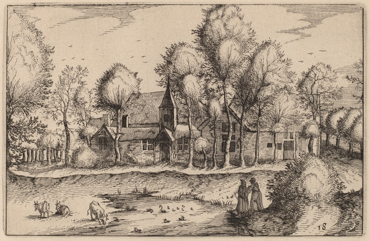 A Pond by Claes Jansz Visscher after Johannes van Doetechum, the Elder after Lucas van Doetechum after Master of the Small Landscapes (Dutch, 1586/1587 - 1652), 16X12"(A3)Poster Print