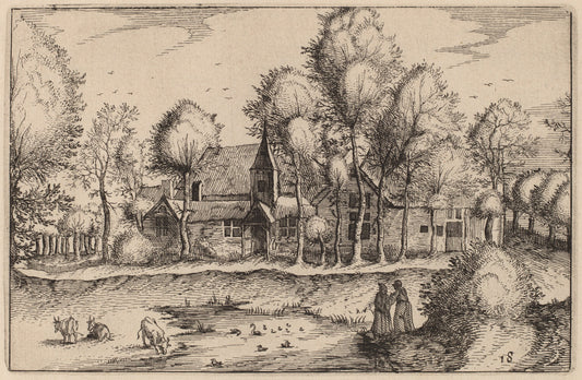 A Pond by Claes Jansz Visscher after Johannes van Doetechum, the Elder after Lucas van Doetechum after Master of the Small Landscapes (Dutch, 1586/1587 - 1652), 16X12"(A3)Poster Print