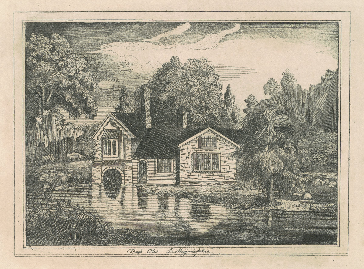 House by a Pond by Bass Otis (American, 1784 - 1861), 16X12"(A3)Poster Print
