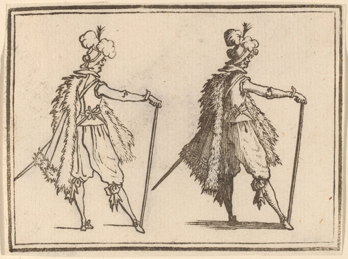 Gentleman with Cane by Edouard Eckman after Jacques Callot (Flemish, born c. 1600), 16X12"(A3)Poster Print